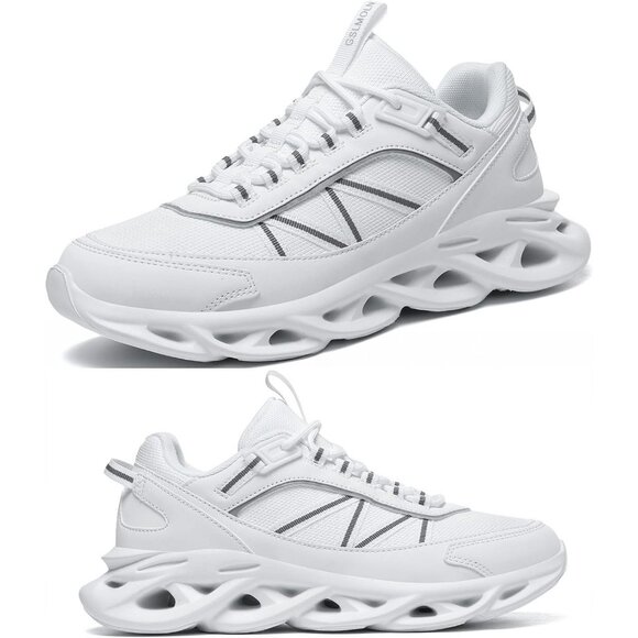 Shoes - Women's Gray White Breathable Fabric Running Walking Sneakers Athletic Shoes